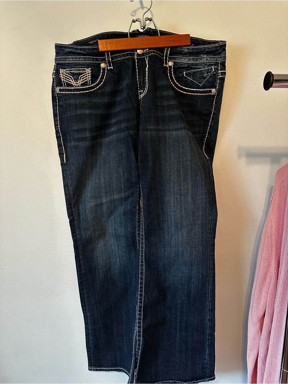 Vigoss The New York Flap Pocket Jeans Bold Stitch Dark Wash 18 33 EUC